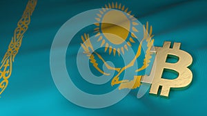 Bitcoin Currency Symbol on Flag of Kazakhstan