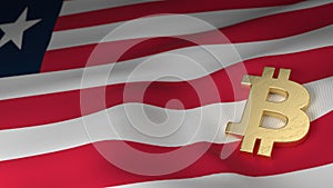 Bitcoin Currency Symbol on Flag of Liberia