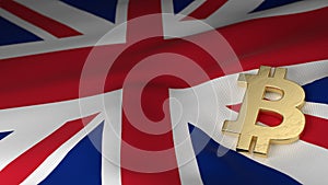 Bitcoin Currency Symbol on Flag of United Kingdom