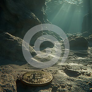 Bitcoin in the depths of the sea, AI generated