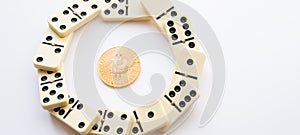 Bitcoin destroys the system. Domino effect shot in circle form