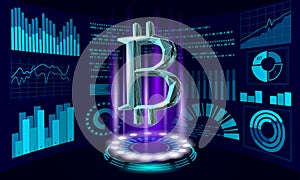 Bitcoin digital cryptocurrency sign 3D symbol. Big data information mining technology. Concept abstract web internet