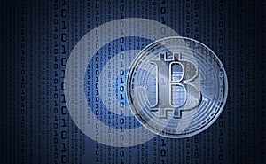 Bitcoin digital cryptocurrency, sign binary code number. Background binary code. Big data mining technology