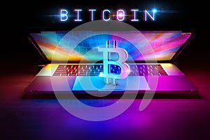 Bitcoin Digital Currency With Computer Cyber Color Conceptual Graphic