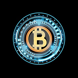 Bitcoin. Digital currency, digital money, technology worldwide network concept, hud style, illustration