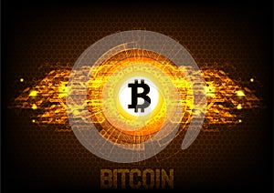 Bitcoin digital currency, futuristic digital money, technology worldwide network concept, vector illustration