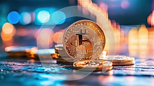 Bitcoin digital currency symbol displayed on computer screen