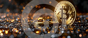 Bitcoin is a digital currency using blockchain technology for fast secure transactions. Concept photo