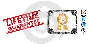Bitcoin Diploma Mosaic and Scratched Lifetime Guarantee Seal with Lines