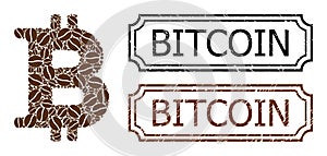 Bitcoin Distress Seal Stamps with Notches and Bitcoin Collage of Coffee Grain