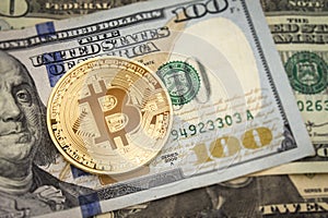 Bitcoin and dollar. BTC market symbol cryptocurrency rising abo