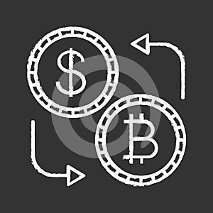 Bitcoin and dollar currency exchange chalk icon