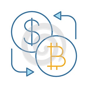 Bitcoin and dollar currency exchange color icon