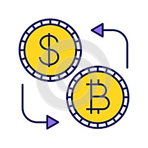 Bitcoin and dollar currency exchange color icon