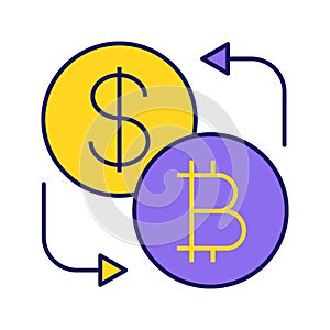 Bitcoin and dollar currency exchange color icon