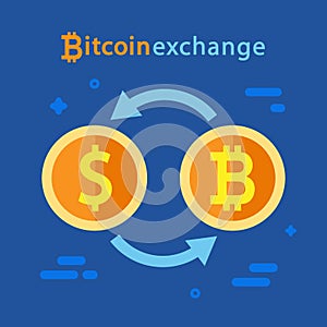Bitcoin and Dollar Exchange concept. Cryptocurrency and dollar signs