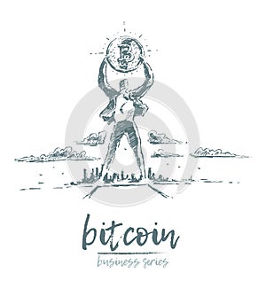 Bitcoin earnings a man bitcoin vector drawn