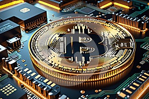 Bitcoin embed in a circuit futuristic