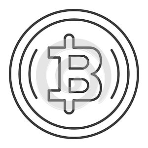 Bitcoin emblem in circle, crypto coin thin line icon, cryptocurrency concept, BTC symbol vector sign on white background