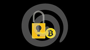 Bitcoin Encryption icon motion graphics animation with alpha channel, transparent background, ProRes 444