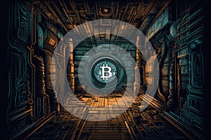 Bitcoin at the end of the room background