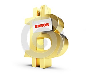 Bitcoin error on a white background 3D illustration, 3D rendering