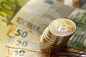 Bitcoin and euros - Stock image