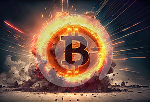 Bitcoin explosion in a fireball