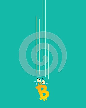 Bitcoin falling cartoon illustration