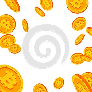 Bitcoin Falling Explosion Vector. Flat, Cartoon Gold Coins Illustration. Cryptography Finance Coin Design. Fintech