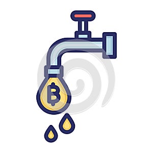 Bitcoin faucet, bitcoin flow, bitcoin tap, tap, fully editable vector icons