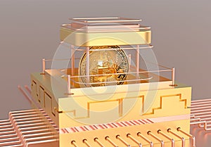 Bitcoin financial crypto art golden coin cryptocurrency blockchain. Cryptography banking token abstract 3D symbol unique design