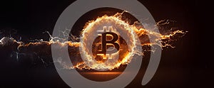 Bitcoin on fire. Bitcoin fall. Cryptocurrency theme. Generative AI