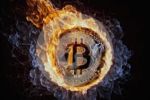 Bitcoin On Fire. Generative AI photo