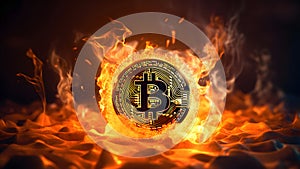 bitcoin on fire, neural network generated photorealistic image