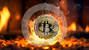bitcoin on fire, neural network generated photorealistic image