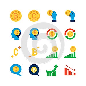 Bitcoin flat icons set. crypto currency outline elements collection. Vector line icons