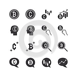 Bitcoin glyph icons set. crypto currency outline elements collection. Vector line icons