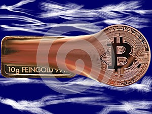 Bitcoin and gold bar fight