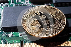 Bitcoin. Gold Bitcoin electronic computer board