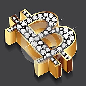 Bitcoin gold bling bling diamonds symbol icon logo vector design