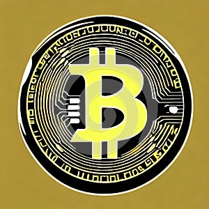 Bitcoin Gold blockchain hard fork concept. Cryptocurrency symbol illustration with peer to peer networ. PIxel art coin bitcoin.