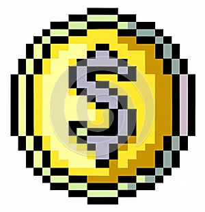 Bitcoin Gold blockchain hard fork concept. Cryptocurrency symbol illustration with peer to peer networ. PIxel art coin bitcoin.