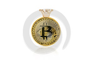 Bitcoin gold coin with crown isolated on white background. Cryptocurrency concept. Digital money