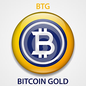 Bitcoin Gold Coin cryptocurrency blockchain icon. Virtual electronic, internet money or cryptocoin symbol, logo