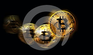 Bitcoin gold coin currency illustration on black background