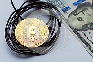 Bitcoin gold coin and network wire connectors patch cord cable