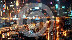 The Bitcoin Gold Coins.AI generated image photo