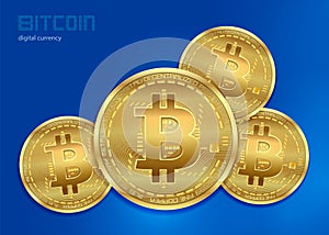 Bitcoin gold coins, glowing bright lights