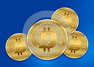 Bitcoin gold coins, glowing bright lights, blank